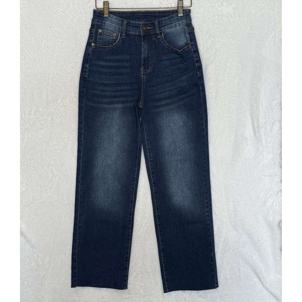Women’s High Waisted Mom Jeans Size 4 Fashion Jeans Dark Wash Raw Edge